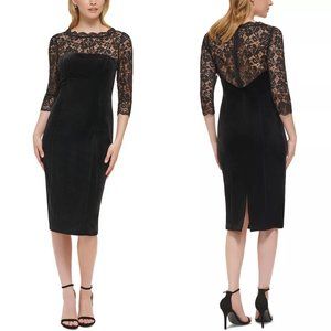 Eliza J Lace Trim Velvet Cocktail Dress
